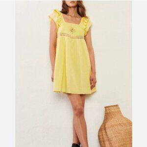 Ba&sh Uriel Flutter Sleeve Mini Dress Pale Yellow Size XS